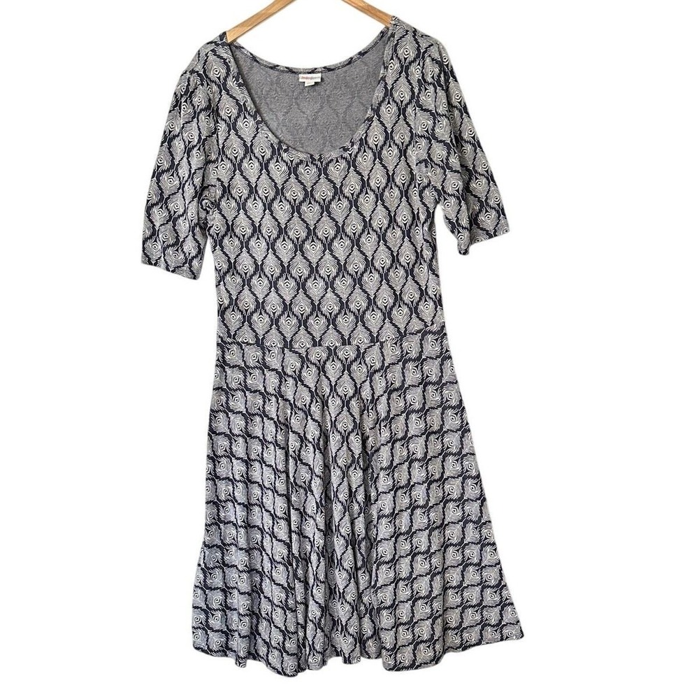 Lularoe Nicole Fit & Flare Dress Sz 3XL Graphic Peacock Plume Pattern‎